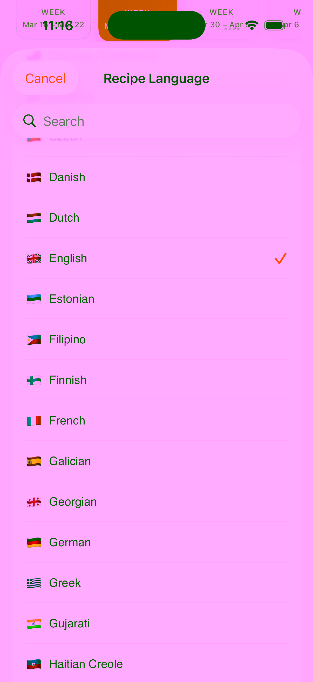 Recipe displayed in multiple languages